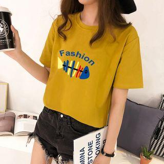 Short-sleeve Fish Bone Printed T-shirt