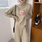 Mock Neck Sweater / Wide-leg Knit Pants