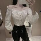 Off-shoulder Lace Up Cropped Blouse / Cropped Harem Pants / Grommet Belt / Set