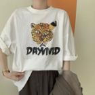 Elbow-sleeve Leopard Print T-shirt / Harem Pants