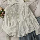 Ruffled-trim V-neck Lace Blouse