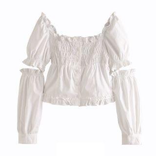 Elbow-cutout Shirred Blouse
