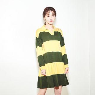 Half-placket Striped Pullover Dress