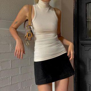 Plain Turtle Neck Ribbed Sleeveless Top