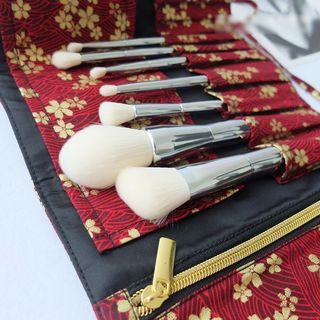 Floral Print Canvas Makeup Brush Rolling Pouch