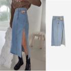 High Waist Slit A-line Denim Skirt