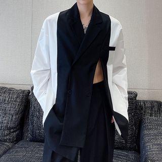 Two-tone Double-breasted Slit Blazer