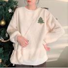 Snowman Embroidered Faux Shearling Pullover