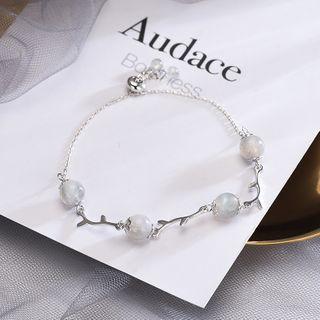 925 Sterling Silver Branches Faux Crystal Bead Bracelet