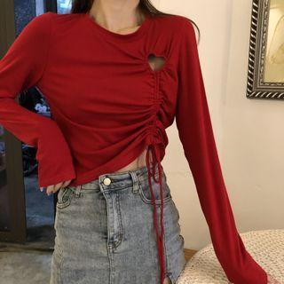 Long-sleeve Drawstring Cut-out T-shirt