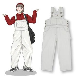 Contrast Stitch Wide Leg Dungaree