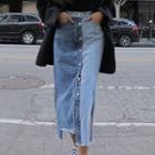 Two-tone Denim A-line Midi Skirt