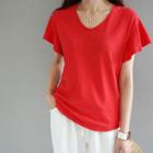 Flutter-sleeve U-neck T-shirt