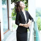 Single-breasted Blazer / Slim-fit Dress Pants / Mini Pencil Skirt / Long-sleeve Shirt / Set