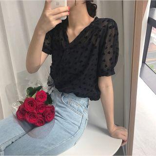 Heart Print Short Sleeve Chiffon Shirt
