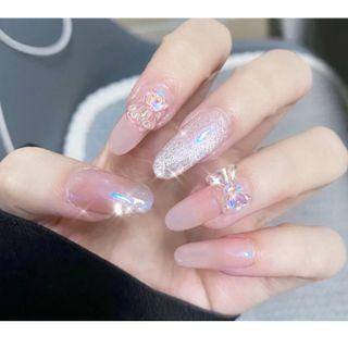 Bear And Bow Faux Nail Patch Pink - One Size