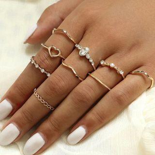 Set Of 9: Faux Pearl / Alloy Ring (various Designs)
