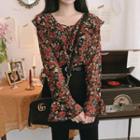 Bell Sleeve Ruffled Floral Blouse