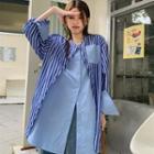 V-neck Striped Mock Two Piece Oversize Shirt Blue - One Size
