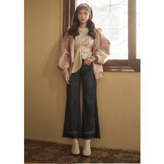 Faux-pearl Lettering Zip-up Hoodie