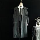 Buttoned Collared Long Coat Black - One Size