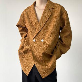 Double Breasted Embossed Plain Blazer