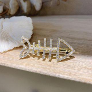 Fish Bone Rhinestone Hair Clip 1pc - Gold - One Size
