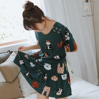 Short-sleeve Dog Print Sleep Dress