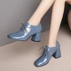 Genuine Leather Patent Chunky-heel Lace-up Shoes