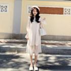 Long Knit Vest + Dotted Mesh Dress