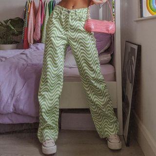 High-waist Patterned Straight Leg Pants