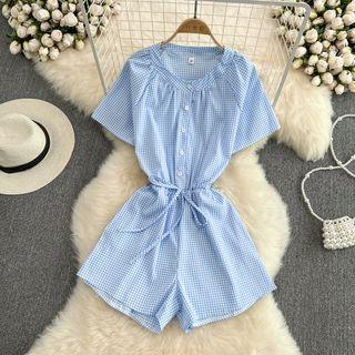 Short Sleeve Plaid Playsuit