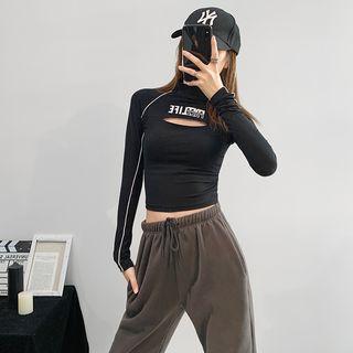 Cutout Mock-neck Crop T-shirt