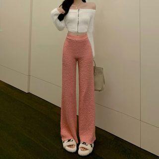 High-waist Crinkled Wide-leg Pants
