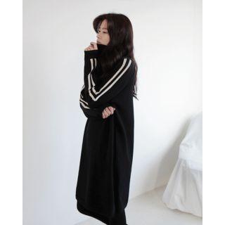 Turtleneck Contrast-trim Wool Blend Knit Dress