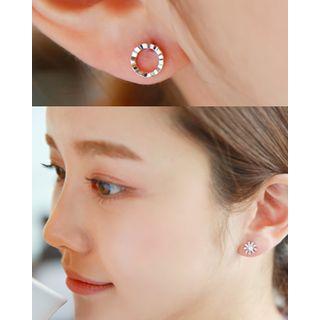 Rhinestone / Hoop / Flower Ear Stud Set (6 Pcs)