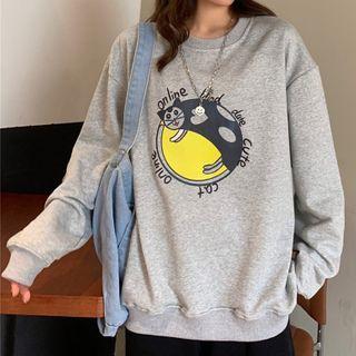 Cat Print Long Sleeve Sweatshirt