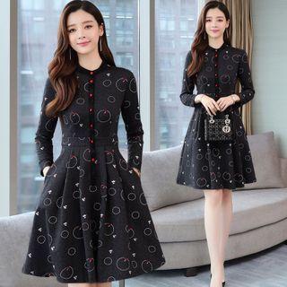 Long-sleeve Pattern Mini A-line Dress