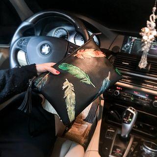 Couple Matching Leaf Embroidery Clutch Black - One Size