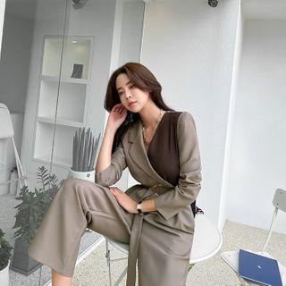 Belted Two-tone Blazer Jumpsuit