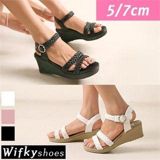 Braided-strap Wedge-heel Sandals (2 Types)