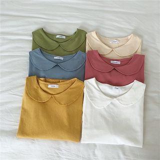 Plain Peter-pan Collar Short-sleeve Top