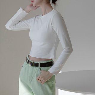 Long-sleeve Lettuce-edge Cropped T-shirt