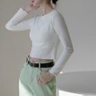 Long-sleeve Lettuce-edge Cropped T-shirt
