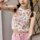 Floral Knit Top Almond & Pink - One Size