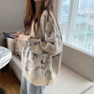Loose-fit Printed Sweater As Shown In Figure - One Size