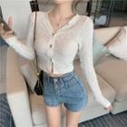 Buttoned Long-sleeve T-shirt White - One Size