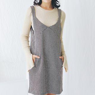 V-neck Striped Pinafore Dress