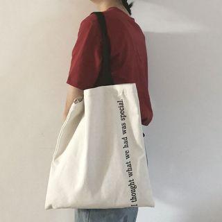 Lettering Canvas Shopper Bag White - One Size