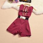 V Neck Keyhole Sleeveless Playsuit With Belt